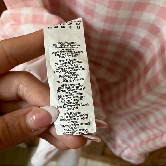 PrettyLittleThing Pink Gingham Ruched Tie Bust Frill Hem Bodycon Dress Size 8 - Picture 8 of 12